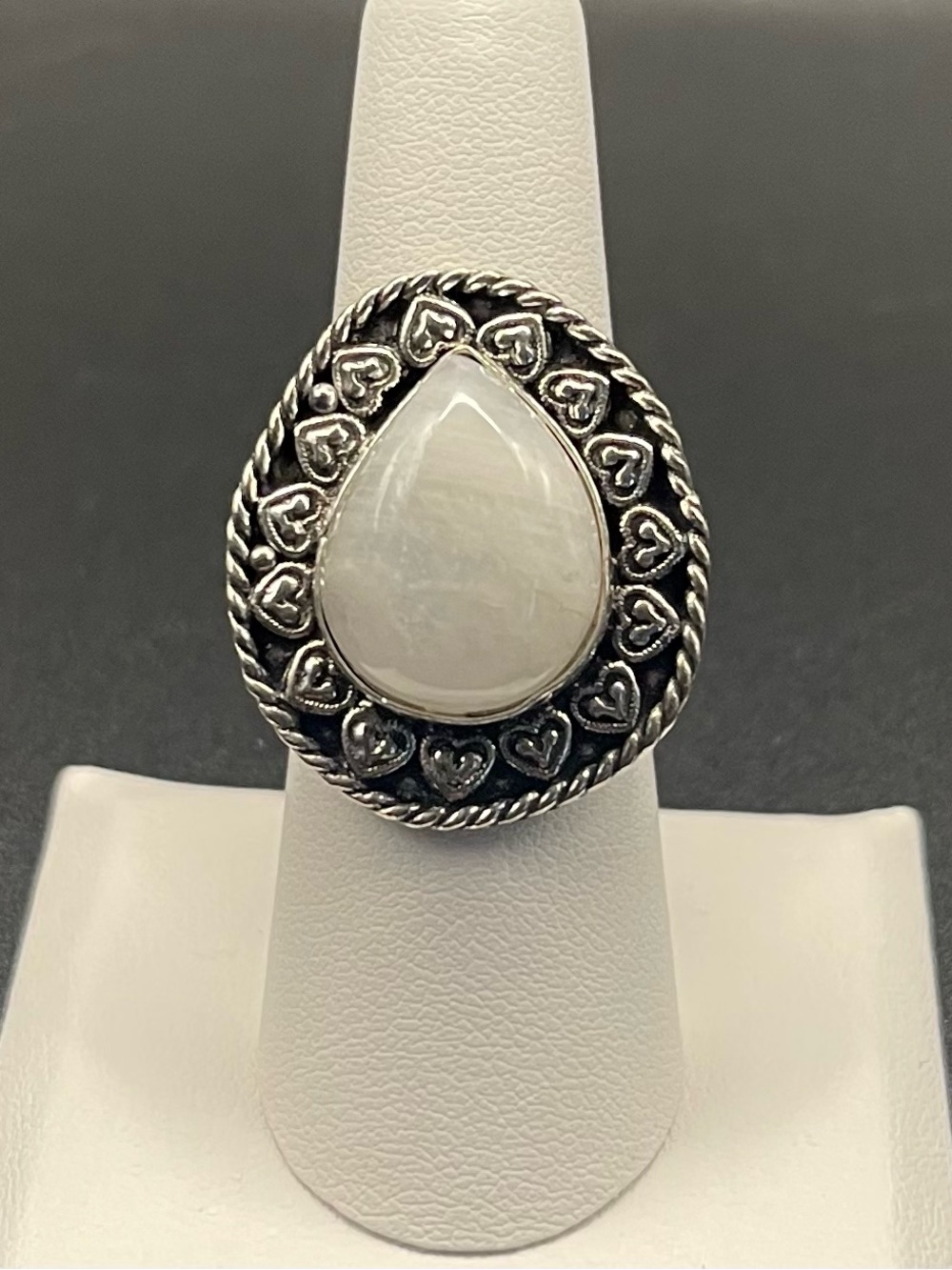 Vtg .925 SS Large approx. 18mm Rainbow Moonstone Teardrop ring sz 7 … 10.17 g